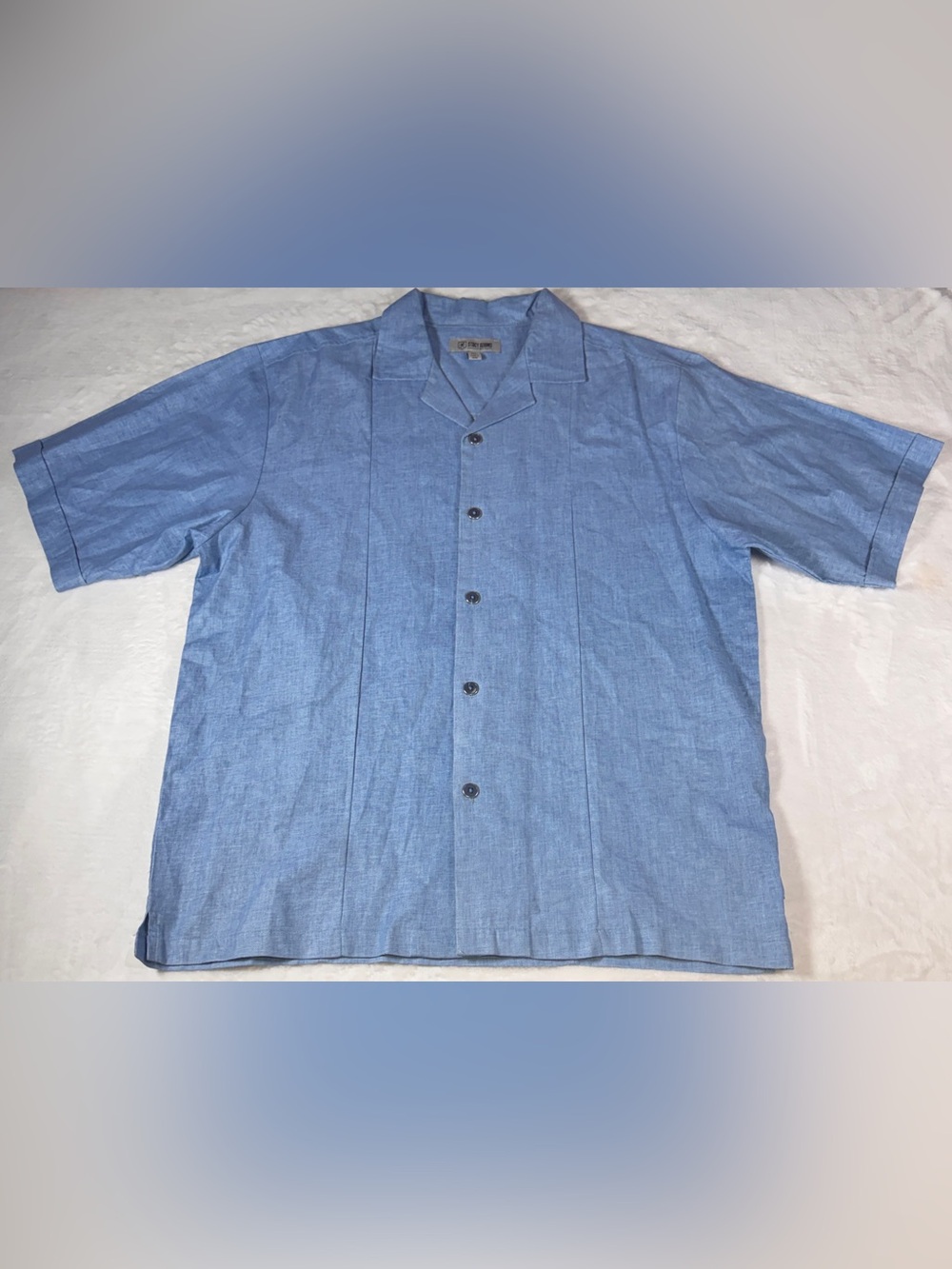 Stacy Adams Men XXL Blue 70% Linen Camp Collar Button Up Shirt
